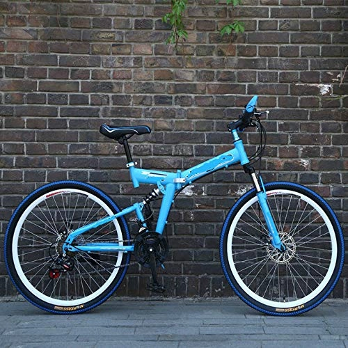 Zusammenklappbare Mountainbike : Liutao 26 Zoll Mountainbike, 21 Gänge, zusammenklappbar, Doppelscheibenbremse, Mountainbike, geeignet für Erwachsene, 66 cm, Himmelblau