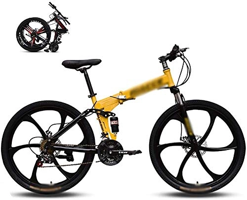 Zusammenklappbare Mountainbike : LYQZ Robust 26 Zoll Mountainbike, geeignet ab 160-185 cm, Scheibenbremse, 24 Gang-Schaltung, Gabel-Federung, Jungen-Fahrrad & Herren-Fahrrad (Color : Yellow)