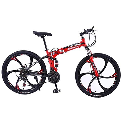 Zusammenklappbare Mountainbike : Mountainbike Mountain Trail Bike MTB Faltbare Frauen / Männer-Gebirgsfahrrad 21 / 24 / 27 Geschwindigkeiten 26” Carbon Steel Rahmen Fully Fahrrad Bike Mountainbike Fahrrad ( Color : Red , Size : 21speed )