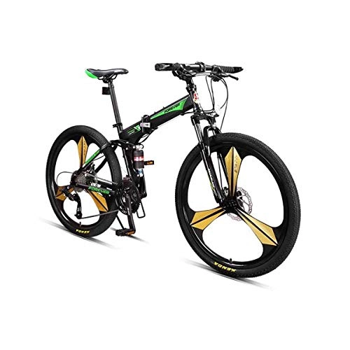 Zusammenklappbare Mountainbike : MUZIWENJU Mountainbike, Fahrrad, faltbar, Geschwindigkeits-Mountainbike für Erwachsene, 26"27-Fach, Doppelstoßdämpfung (Color : Black Green, Edition : 27 Speed)