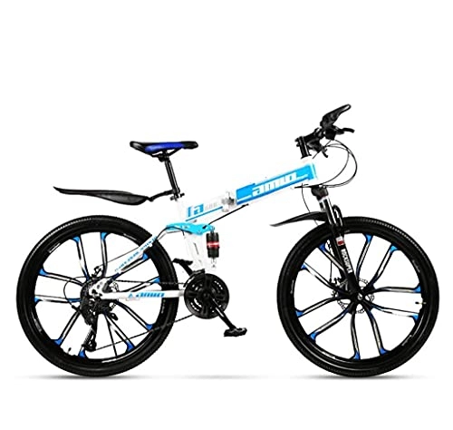 Zusammenklappbare Mountainbike : N&I Adult Mountain Bike Full Suspension Foldable City Bicycle Off-Road Double Disc Brake Snow Bikes 26 inch Magnesium Alloy Ten Knives Wheels D 27Speed C 21 Speed