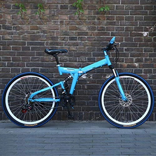 Zusammenklappbare Mountainbike : Nfudishpu Herren Mountainbike Biken 24 / 26 Zoll 21 Speed ​​Folding Blue Cycle mit Scheibenbremsen, 24 Zoll