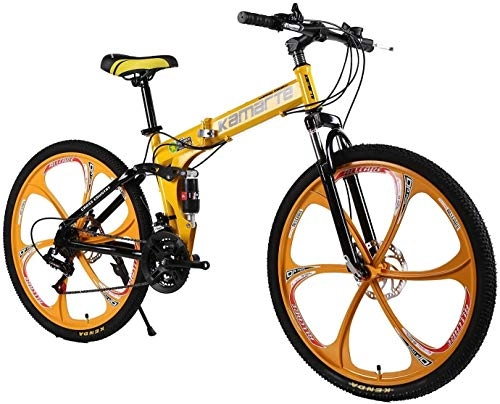 Zusammenklappbare Mountainbike : Nwn Folding Fahrrad-Gebirgsfahrrad Erwachsene 26 Zoll 21 Geschwindigkeits Shock Doppelscheibenbremsen: Student Fahrrad Sturm Bike Folding Auto (Color : Yellow)