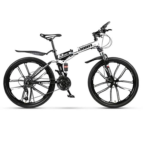 Zusammenklappbare Mountainbike : Pakopjxnx 21 Variable Speed Mountain Bike 24 and 26 inch Folding Mountain Bicycle, Black and White  10K, 26inch