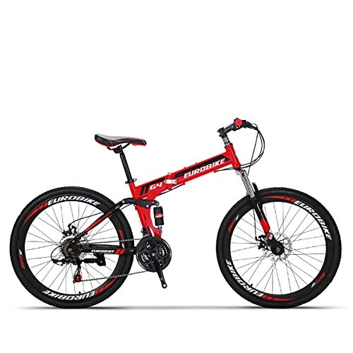 Zusammenklappbare Mountainbike : PXQ Erwachsene, die Mountainbike 26 Zoll-hohes Carbon weiches Schwanz-Fahrrad 21 / 27 Geschwindigkeiten Doppelscheibenbremsen-Fahrrad-Pendler-Fahrrad Falten, Red, 21Speed