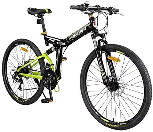 Zusammenklappbare Mountainbike : QUETAZHI Folding Mountain Bike 24 Geschwindigkeit, 26 Zoll High Carbon Stahlrahmen, Double Disc Doppelaufhebung Fahrrad, MTB Reifen, Grün Schwarz, Weiß, Blau QU604 (Color : Black Green)
