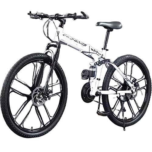 Zusammenklappbare Mountainbike : RASHIV Zusammenklappbares Offroad-Mountainbike, 26-Zoll-Fahrrad für Erwachsene mit Variabler Geschwindigkeit und doppelter Stoßdämpfung, geeignet für 160 bis 180 cm (White 30 Speed)