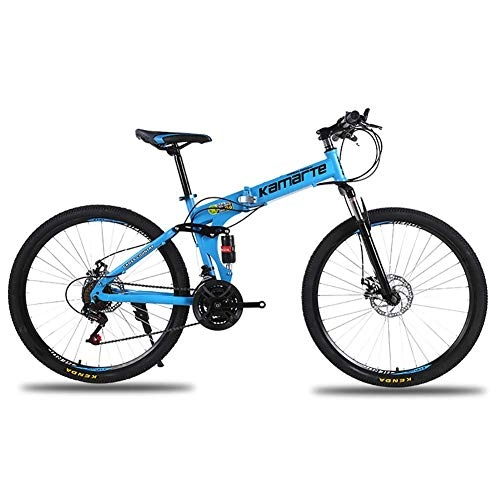 Zusammenklappbare Mountainbike : SANLDEN Unisex Mountainbike mit Zwei Federn 24 Zoll Stahlrahmen mit hohem Kohlenstoffgehalt 21 / 24 / 27 Geschwindigkeit Doppelscheibenbremse Faltrad, Blue, 24Speed