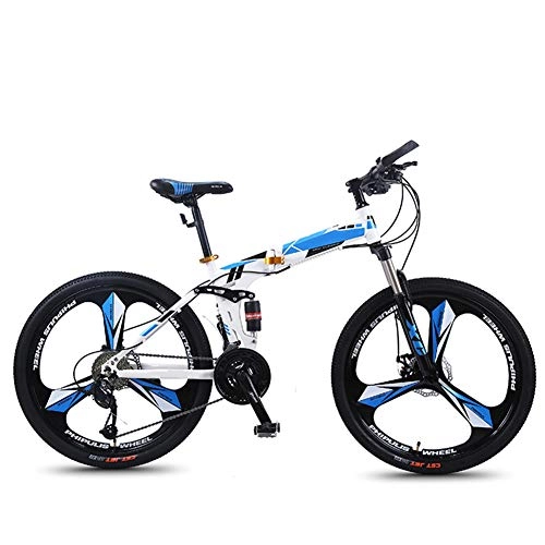Zusammenklappbare Mountainbike : SYCHONG Folding Mountain Bike Variable Speed ​​24 / 26 Inchesthree-Messer Rad Faltrad MTB Fahrrad, Blau, 24inches