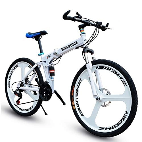 Zusammenklappbare Mountainbike : SYCHONG Mountainbike-Dreimesser Rad Doppelaufhebung Faltrad 30Speed ​​MTB Fahrrad, Weiß, 26inches
