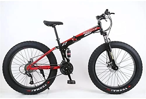Zusammenklappbare Mountainbike : TAURU Klappbares Mountainbike für Erwachsene, Scheibenbremse, Mountainbike für Damen, Sandstrand-Fahrrad, weicher Rahmen aus Karbonstahl (24, schwarz-rot)