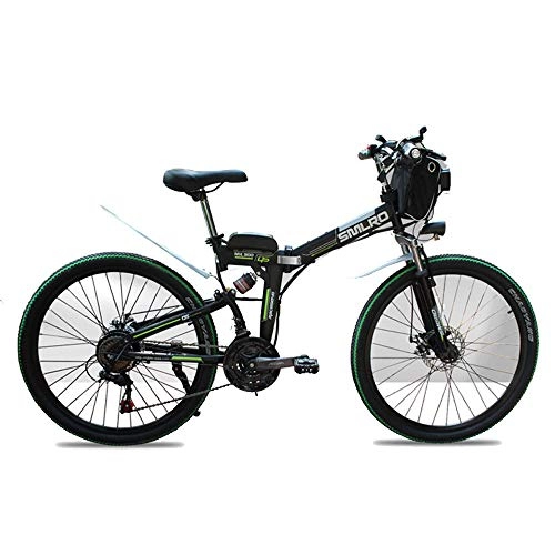 Zusammenklappbare Mountainbike : TIKENBST 26-Zoll-Lithium-Batterie Folding Electric Bicycle Double Suspension Scheibenbremsen Mountain Electric Bicycle, Black-350w40km