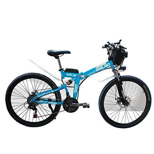 Zusammenklappbare Mountainbike : TIKENBST 26-Zoll-Lithium-Batterie Folding Electric Bicycle Double Suspension Scheibenbremsen Mountain Electric Bicycle, Blue-350w55km