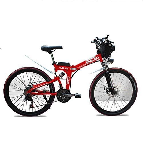 Zusammenklappbare Mountainbike : TIKENBST 26-Zoll-Lithium-Batterie Folding Electric Bicycle Double Suspension Scheibenbremsen Mountain Electric Bicycle, Red-350w55km