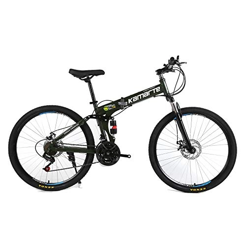 Zusammenklappbare Mountainbike : Unisex Mountainbike mit Zwei Federn 24 Zoll Stahlrahmen mit hohem Kohlenstoffgehalt 21 / 24 / 27 Geschwindigkeit Doppelscheibenbremse Faltrad, Green, 24Speed