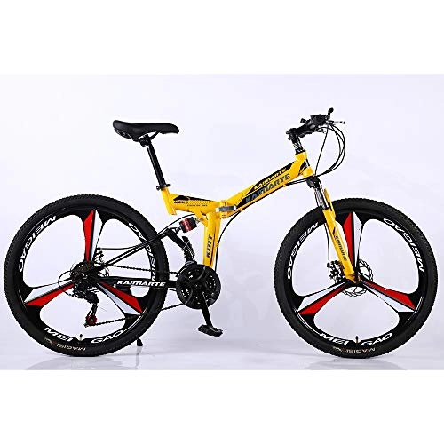 Zusammenklappbare Mountainbike : VANYA Folding Mountain Bike 24 / 26 Zoll Doppel-Schlag-Absorptions-Fahrrad 21 Speed ​​One Rad Unisex Off-Road-Zyklus, Gelb, 26inches