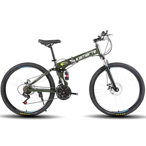 Zusammenklappbare Mountainbike : WJSW Faltbares Mountainbike für Erwachsene, Doppelscheibenbremsen Sport Freizeit Stadt Rennrad (Farbe: ArmyGreen, Größe: 24 Speed)