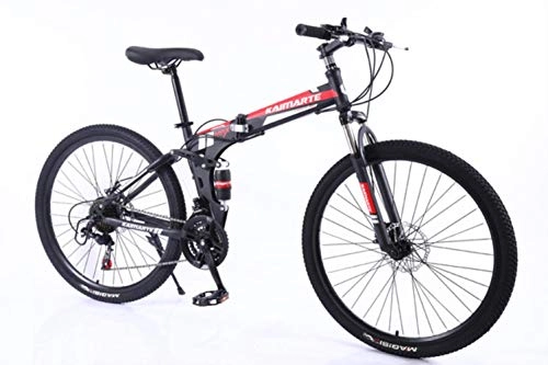 Zusammenklappbare Mountainbike : WYN Folding Mountain Bike 24 / 26 inch Mountain Bicycle Carbon Steel Student Bike, 24 inch Black red, 24 Speed