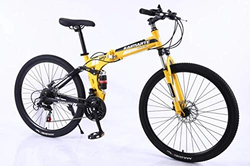 Zusammenklappbare Mountainbike : WYN Folding Mountain Bike 24 / 26 inch Mountain Bicycle Carbon Steel Student Bike, 24 inch Yellow, 30 Speed