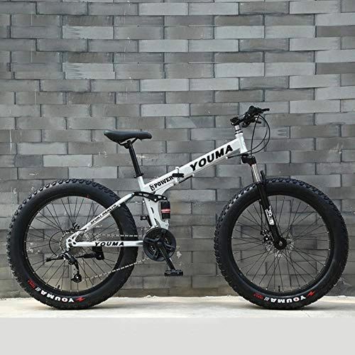 Zusammenklappbare Mountainbike : WYN Wide Tire Folding Bike Snow Mountain Bicycle 20 / 24 / 26 Inch Speed Adult Student Men and Women, Pure Silver, 26 inch 21 Speed