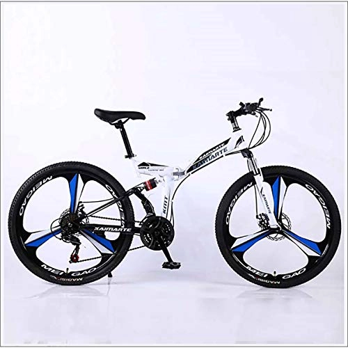 Zusammenklappbare Mountainbike : XER Mountain Bike Folding Rahmen MTB Bike Doppelaufhebung Mens-Fahrrad 27 Geschwindigkeiten 26 Zoll 3-High-Carbon Stahl Fahrradscheibenbremse, Weiß, 21 Speed