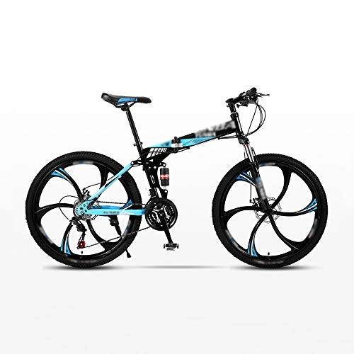 Zusammenklappbare Mountainbike : XGYUII 21 Stoßdämpferrad Mit Variabler Geschwindigkeit 24-Zoll-Mountainbike-Rahmen Aus Kohlenstoffhaltigem Stahl Tragbarer, Leichter, Faltbarer, Erwachsener Kinder-Unisex, Blau