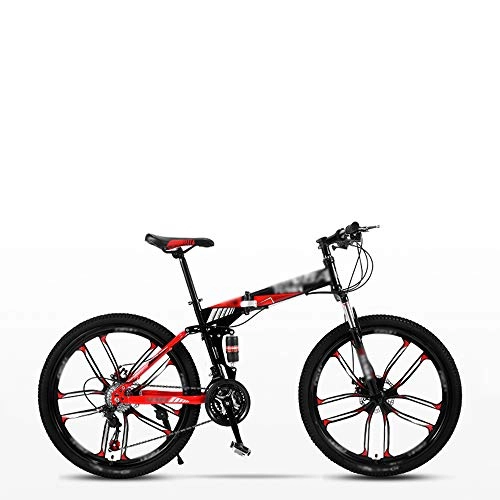 Zusammenklappbare Mountainbike : XGYUII 24-Zoll-Rad 27 Faltbares Fahrrad Mit Variabler Geschwindigkeit Leichtes Tragbares Stoßdämpfer-Mountainbike Rahmen Aus Kohlenstoffhaltigem Stahl Erwachsene Kinder Unisex, Rot