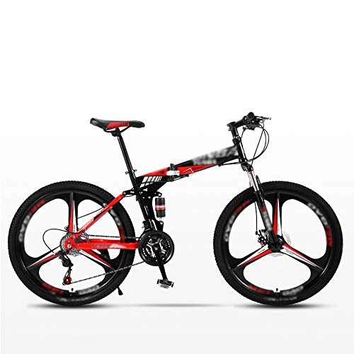 Zusammenklappbare Mountainbike : XGYUII High Carbon Steel Frame 24 Fahrrad Mit Variabler Geschwindigkeit 26-Zoll-Rad Stoßdämpfung Mountainbike Adult Unisex Tragbar Leichtgewichtige Faltbare Pendlerübung, Rot