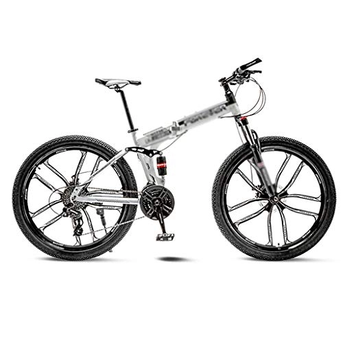 Zusammenklappbare Mountainbike : Xilinshop Rennräder White Mountain Bike Fahrrad 10 Spoke Wheels Folding 24 / 26 Zoll-Doppelscheibenbremsen (21 / 24 / 27 / 30 Speed) Anfänger bis Fortgeschrittene (Color : 21 Speed, Größe : 26inch)