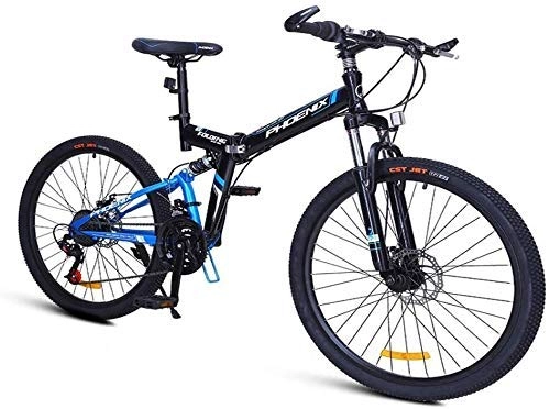 Zusammenklappbare Mountainbike : XIUYU 24-Gang-Mountainbikes, Folding hochgekohlt Stahlrahmen Mountain Trail Fahrrad, Doppelaufhebung Kinder Erwachsene Mens-Gebirgsfahrrad (Color : Blue, Size : 24Inch)