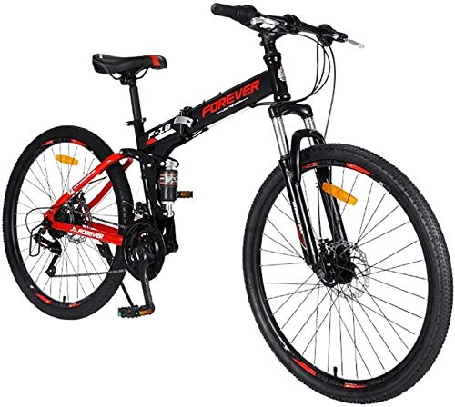 Zusammenklappbare Mountainbike : XRQ 26in Folding Mountain Bike Folding City Bike 24-Gang Mountainbike für Erwachsene, Doppelscheibenbremse, Schwarz
