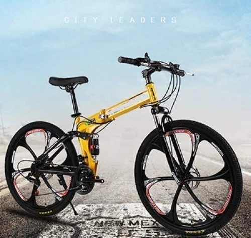 Zusammenklappbare Mountainbike : XSLY 26-Zoll-Folding Mountain Bikes BMX Bikes Box High Carbon Stahl Mountainbike-Erwachsene Fahrrad-Way Out of Autobahn (Color : Yellow)
