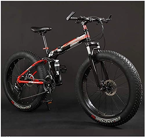 Zusammenklappbare Mountainbike : YIHGJJYP Mountainbike Erwachsene Mountain Bikes Faltbarer Rahmen Fat Tire Doppel-Suspension Fahrrad High-Carbon Stahl All Terrain Bike, 26" Rot, 7-Gang