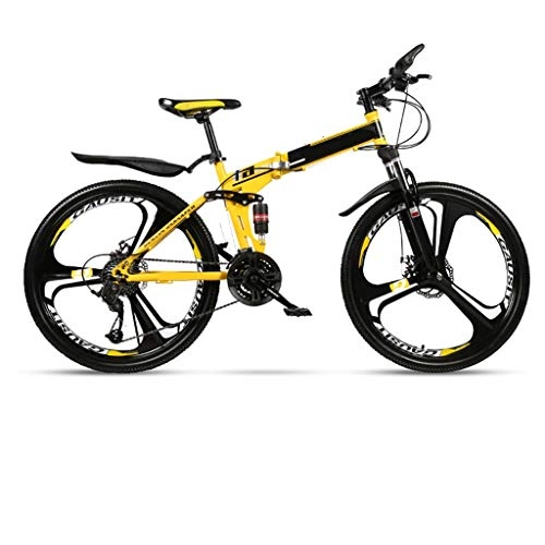 Zusammenklappbare Mountainbike : YUN HAI Bewegliche Faltbare Mountainbike Anti-Rutsch-Doppelscheibenbremsen Fahrrad 3 Speichen 24 Geschwindigkeit 26 Zoll Dual-Suspension Bikes for Erwachsene Teens (Farbe : Gelb)
