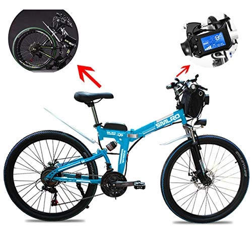 Zusammenklappbares elektrisches Mountainbike : E-Bike, Faltrad MTB, Mountain E-Bike Folding Fat Tire Bike Schnee Moped Fahrrad, Moped Fahrrad City E-Bike Blue