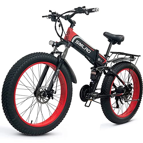 Zusammenklappbares elektrisches Mountainbike : E-MTB 26 Zoll E Bike E-Klapprad, Elektrofahrrad mit 48V 10, 4AH Lithium-Akku E-Fahrrad für Erwachsene, 80N.m, Shimano 7-Gang-Schaltung (red)