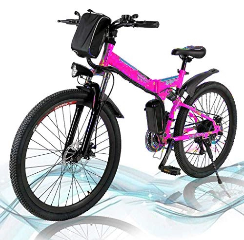 Zusammenklappbares elektrisches Mountainbike : Faltbares E-Bike, 36V 250W Elektrofahrräder, 8A Lithium Batterie Mountainbike, 26 Zoll Große Kapazität Pedelec mit Lithium-Akku und Ladegerät Purple