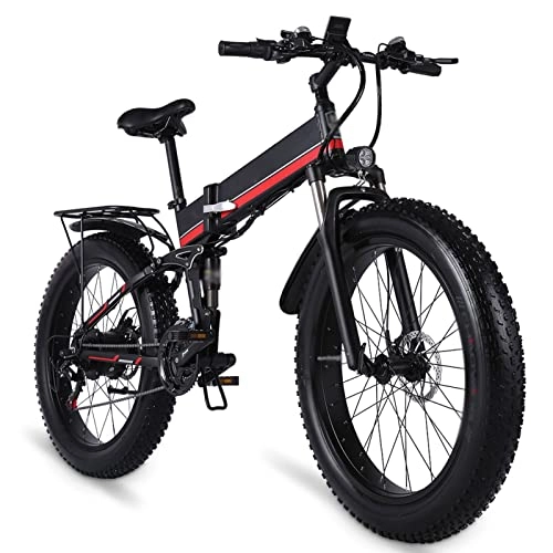 Zusammenklappbares elektrisches Mountainbike : Faltbares Elektrofahrrad Für Erwachsene 1000W Schneefahrrad Elektrofahrrad Faltendes Ebike 48V12Ah Elektrofahrrad 4.0 Fat Tire E-Bike (Farbe : MX01 red)