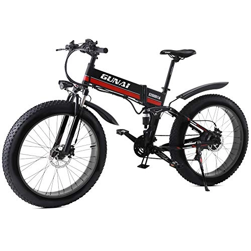 Zusammenklappbares elektrisches Mountainbike : GUNAI Elektrisches Mountainbike 1000W 48V 26 Zoll Fett Reifen Elektro Fahrrad Shimano 21 Geschwindigkeiten mit Lithium Batterie und Hydraulische Scheibenbremsen