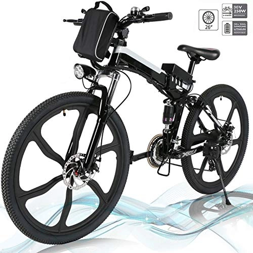 Zusammenklappbares elektrisches Mountainbike : Hiriyt Faltbares E-Bike, 36V 250W Elektrofahrräder, 8A Lithium Batterie Mountainbike, 26 Zoll Große Kapazität Pedelec mit Lithium-Akku und Ladegerät