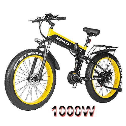 Zusammenklappbares elektrisches Mountainbike : HOME-MJJ Elektro-Faltrad 26inch Fat Tire E-Bike 48V1000W Electric Mountain Bike Höchstgeschwindigkeit 40 km / h Erwachsene Elektro-Fahrrad Strand E-Bikes (Color : Yeoolw, Size : 48v-12.8ah)