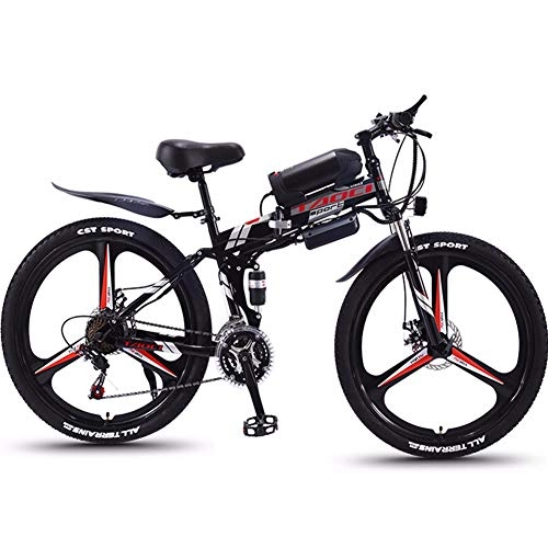 Zusammenklappbares elektrisches Mountainbike : HSTD Elektrofahrrad - Mountainbike, 26" Elektrisches Fahrrad, mit Lithium-Akku (36V 10Ah), Shimano 21-Gang, 350W Motor, Doppelscheibenbremse, Elektro Klappfahrrad Black-Spoke Wheel