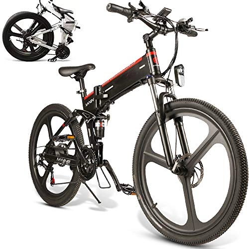 Zusammenklappbares elektrisches Mountainbike : HXwsa 26 '' Electric Mountain Bike Removable große Kapazitäts-Lithium-Ionen-Akku (48V 350W), Fat Tire elektrisches Fahrrad 21 Geschwindigkeit DREI Schneidrad DREI Arbeitsmodi