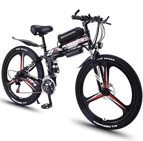 Zusammenklappbares elektrisches Mountainbike : JXH 26''Folding Electric Mountain Bike Erwachsener, MTB mit Doppelscheibenbremsen, Fahrrad Removable groer Kapazitts-Lithium-Ionen-Akku (36V 350W), DREI Arbeitsmodi, Black 8ah