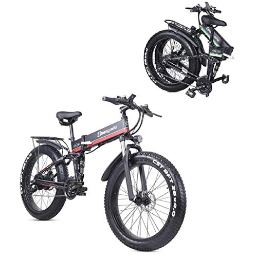 Zusammenklappbares elektrisches Mountainbike : JXXU 1000W 26-Zoll-Fat Tire elektrisches Fahrrad Mountain Beach Schnee-Fahrrad for Erwachsene, Aluminium Elektroroller 7 Speed ​​Gear E-Bike mit abnehmbarem 48V12.8A Lithium-Batterie (Color : B)