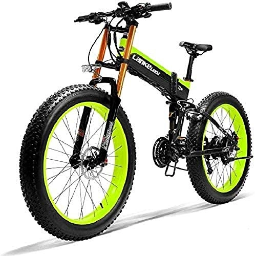 Zusammenklappbares elektrisches Mountainbike : LIMQ Sightseeing / Commuting Tool - 400W Elektrisches Fahrrad 10AH Panasonic Lithium-Batterie 26x4.0 Zoll Fat Tire Elektrisches Fahrrad Faltbare, Green