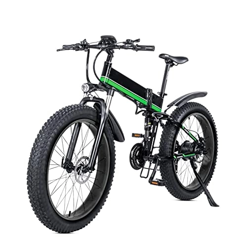 Zusammenklappbares elektrisches Mountainbike : liu 1000W Faltbares Elektrofahrrad für Erwachsene 24MPH, 26 Zoll Mountain Fat Tire Elektrofahrrad 48V 12. 8Ah 21 Geschwindigkeit faltendes E-Bike (Farbe : Grün)