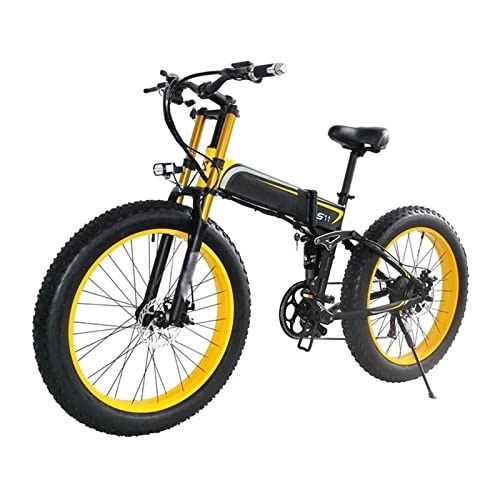 Zusammenklappbares elektrisches Mountainbike : liu Elektrofahrrad für Erwachsene 1000W Faltbares Mountainbike Elektrofahrrad 48V 26 Zoll Fett Ebike Faltbares 21-Gang-Motorrad (Farbe : Gelb)