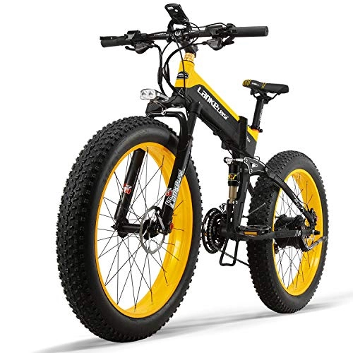 Zusammenklappbares elektrisches Mountainbike : MDDCER Upgrade-48V 500w Electric Mountain Fahrrad, 26 Zoll Fat Tire E-Bike (Hchstgeschwindigkeit 40 Km / H) Cruiser Mens Sports Bike Fully Erwachsener MTB Dirtbike, Gelb Black+Yellow