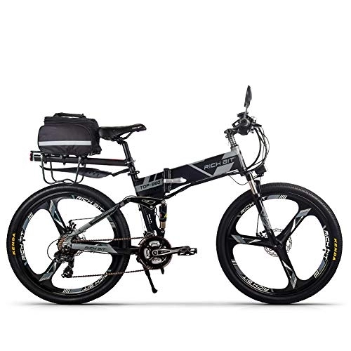 Zusammenklappbares elektrisches Mountainbike : RICH BIT Elektrofahrrad RT-860 Faltrad Mountainbike Fahrrad 26 Zoll Shimano 21-Gang-Fahrrad Intelligente MTB-Elektrofahrräder (grau)